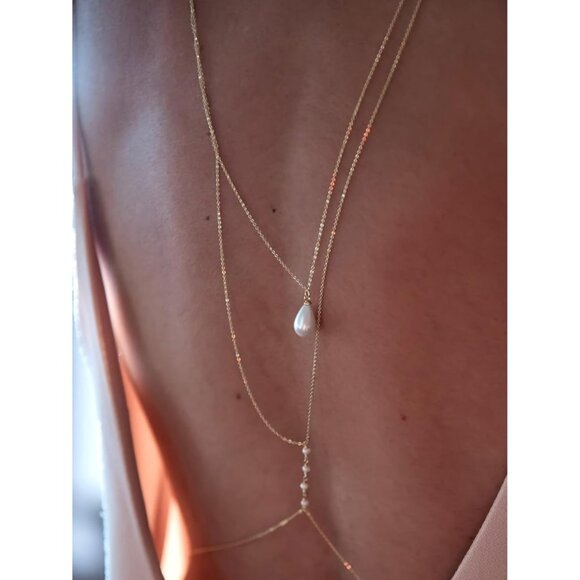 QWALIT Gold Body Chain for Women Rhinestone Pearl Bra Waist Necklace Sexy Trendy - Picture 2 of 6